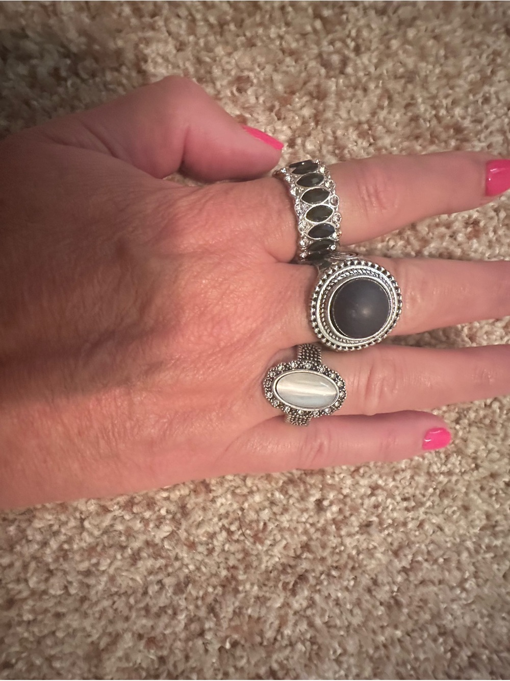 Sterling-Style Silver Rings Set with Black and White Stones